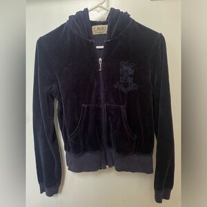 EUC JUICY COUTURE M Dark Blue Velour Embellished Zip Hoodie! VERY NICE!